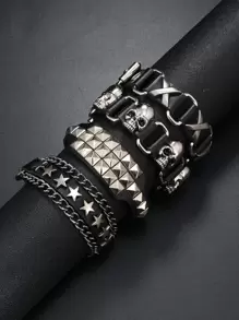 4pcs Men Skull Decor Bracelet - Black - View 1