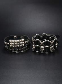 4pcs Men Skull Decor Bracelet - Black - View 4