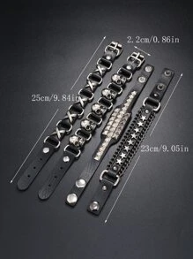 4pcs Men Skull Decor Bracelet - Black - View 5