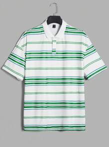 Manfinity Hombres Camisa polo con estampado de rayas - Blanco - Ver 1