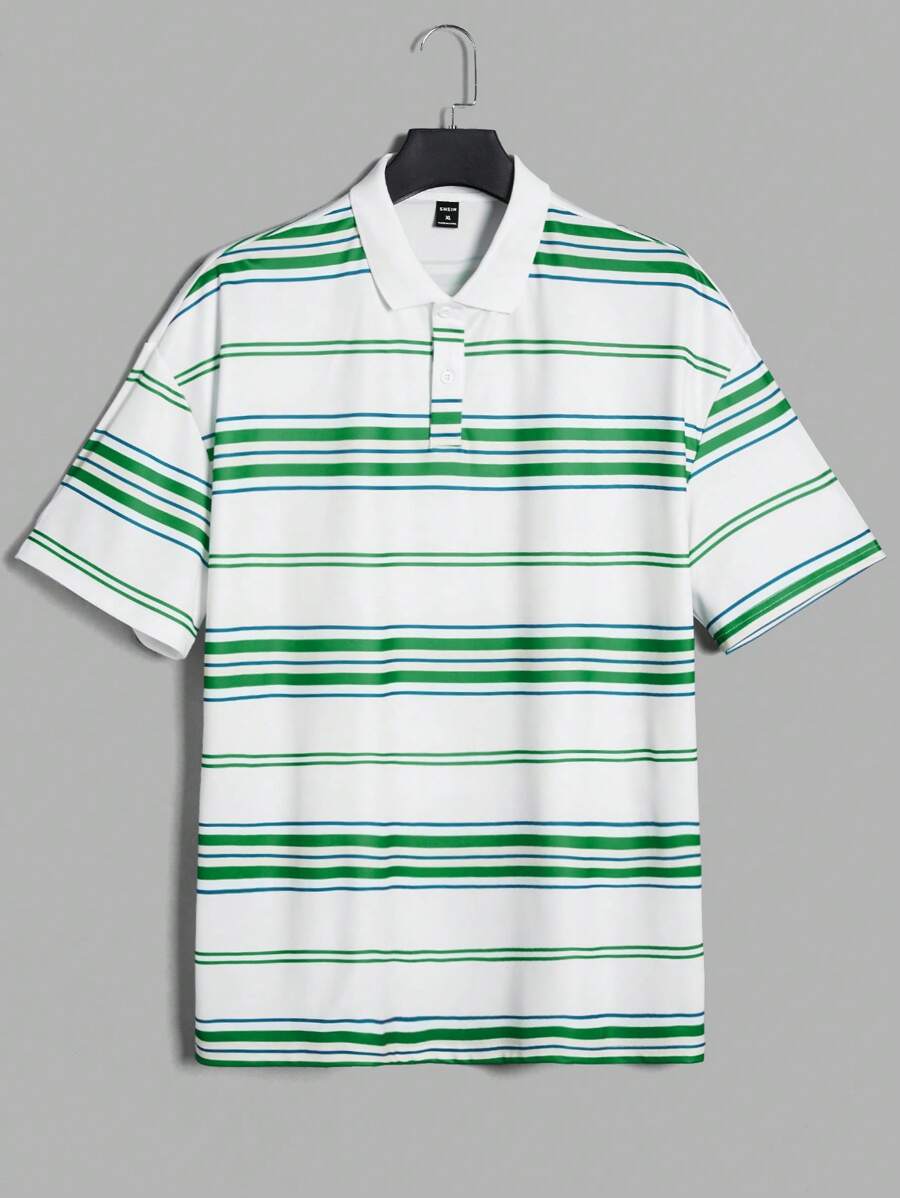 Manfinity Hombres Camisa polo con estampado de rayas - Blanco - Ver 1