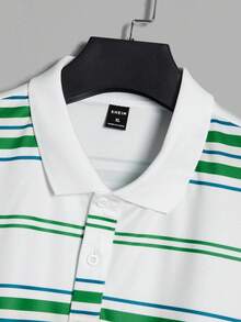 Manfinity Hombres Camisa polo con estampado de rayas - Blanco - Ver 3