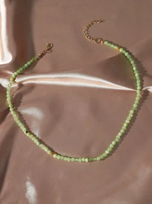 石頭串珠項鍊 - 綠色 - 查看 1