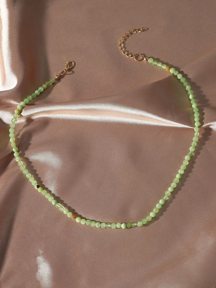 石頭串珠項鍊 - 綠色 - 查看 1