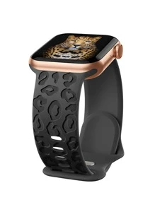 Carvings Strap Compatible With Apple Watch 45mm 44mm 42mm 41mm 40mm 38mm, Soft Silicone Bohemian Leopard Floral Pattern Band Compatible With Watch Series 10 9 8 7 6 5 4 3 2 1 SE, Unisex