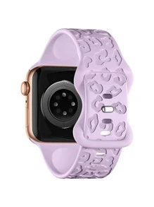 雕刻替换表带适用于 45 毫米 44 毫米 42 毫米 41 毫米 40 毫米 38 毫米，柔软硅胶波西米亚豹纹表带适用于 Watch Series 10 9 8 7 6 5 4 3 2 1 SE，男女通用 - 紫色 - 查看 1