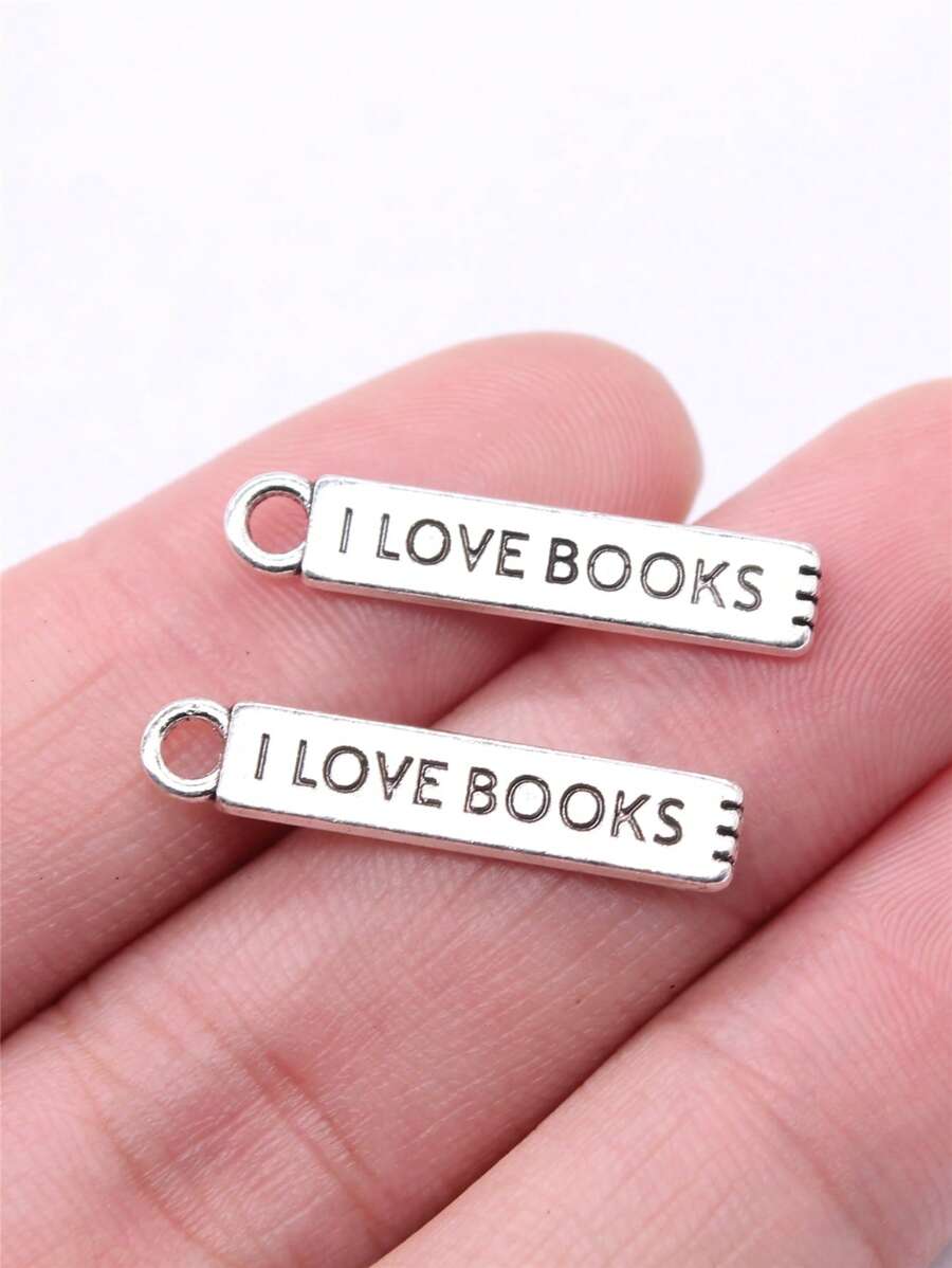 12入組/套時尚鋅合金標語細節矩形DIY吊墜適用於女士DIY首飾製作 - Ancient Silver - 查看 1