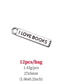 12入組/套時尚鋅合金標語細節矩形DIY吊墜適用於女士DIY首飾製作 - Ancient Silver - 查看 2