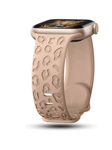 雕刻兼容表带兼容 Apple Watch 45 毫米 44 毫米 42 毫米 41 毫米 40 毫米 38 毫米，柔软硅胶豹纹波西米亚图案表带兼容系列 10 9 8 7 6 5 4 3 2 1 SE，男女通用 - 棕色 - 查看 2