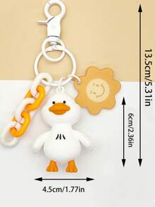 1pc Cartoon Duck Pattern Card Cover With Key Chain, Cute Portable Badge Holder For School Student, Office - Multicolor - View 4
