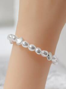 1 Vỏ Thanh Lịch & Ngọc Trai Giả Trang Trí Vòng Tay Đính Hạt Cho Nữ Trang Trí Hàng Ngày - trắng - Xem 1