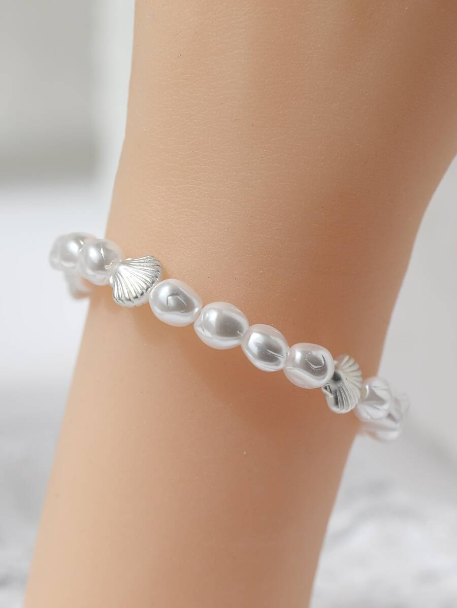 1 Vỏ Thanh Lịch & Ngọc Trai Giả Trang Trí Vòng Tay Đính Hạt Cho Nữ Trang Trí Hàng Ngày - trắng - Xem 1