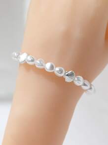 1 Vỏ Thanh Lịch & Ngọc Trai Giả Trang Trí Vòng Tay Đính Hạt Cho Nữ Trang Trí Hàng Ngày - trắng - Xem 2