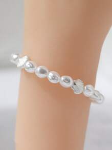 1 Vỏ Thanh Lịch & Ngọc Trai Giả Trang Trí Vòng Tay Đính Hạt Cho Nữ Trang Trí Hàng Ngày - trắng - Xem 3