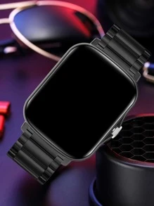1 pieza Reloj Inteligente cuadrado multifunción con correa de acero inoxidable negro, resistente al agua, con seguimiento de frecuencia cardíaca, sueño y clima, compatible con Android e , incluye 1 pieza de correa de silicona - Negro - Ver 3