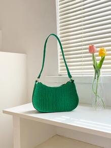 Bolso hobo pequeño con cocodrilo en relieve con diseño de cadena - Verde - Ver 2