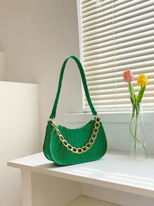 Bolso hobo pequeño con cocodrilo en relieve con diseño de cadena - Verde - Ver 6