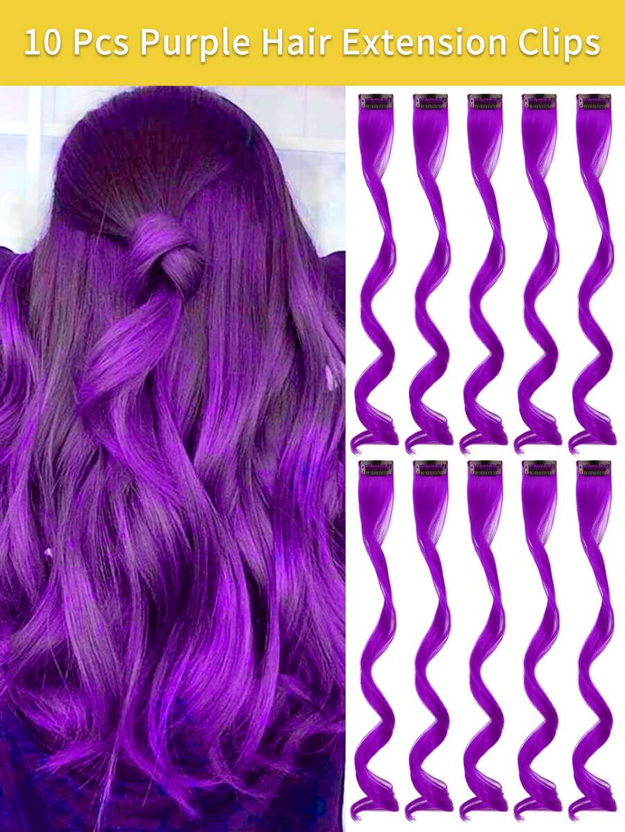 10 kẹp tóc giả nhiều màu, tóc giả xoăn gợn sóng dài 16 inch kẹp tóc tổng hợp, trang phục hóa trang Halloween, tiệc tùng thời trang, lễ hội âm nhạc, quà tặng năm mới cho phụ nữ, trẻ em, bé gái (màu đỏ)