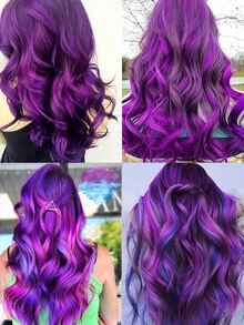 10 kẹp tóc giả nhiều màu, tóc giả xoăn gợn sóng dài 16 inch kẹp tóc tổng hợp, trang phục hóa trang Halloween, tiệc tùng thời trang, lễ hội âm nhạc, quà tặng năm mới cho phụ nữ, trẻ em, bé gái (màu đỏ) - Màu tím - Xem 5