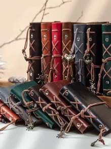 1pc A7 Vintage Pirate Themed Leather Notebook - Red - View 3