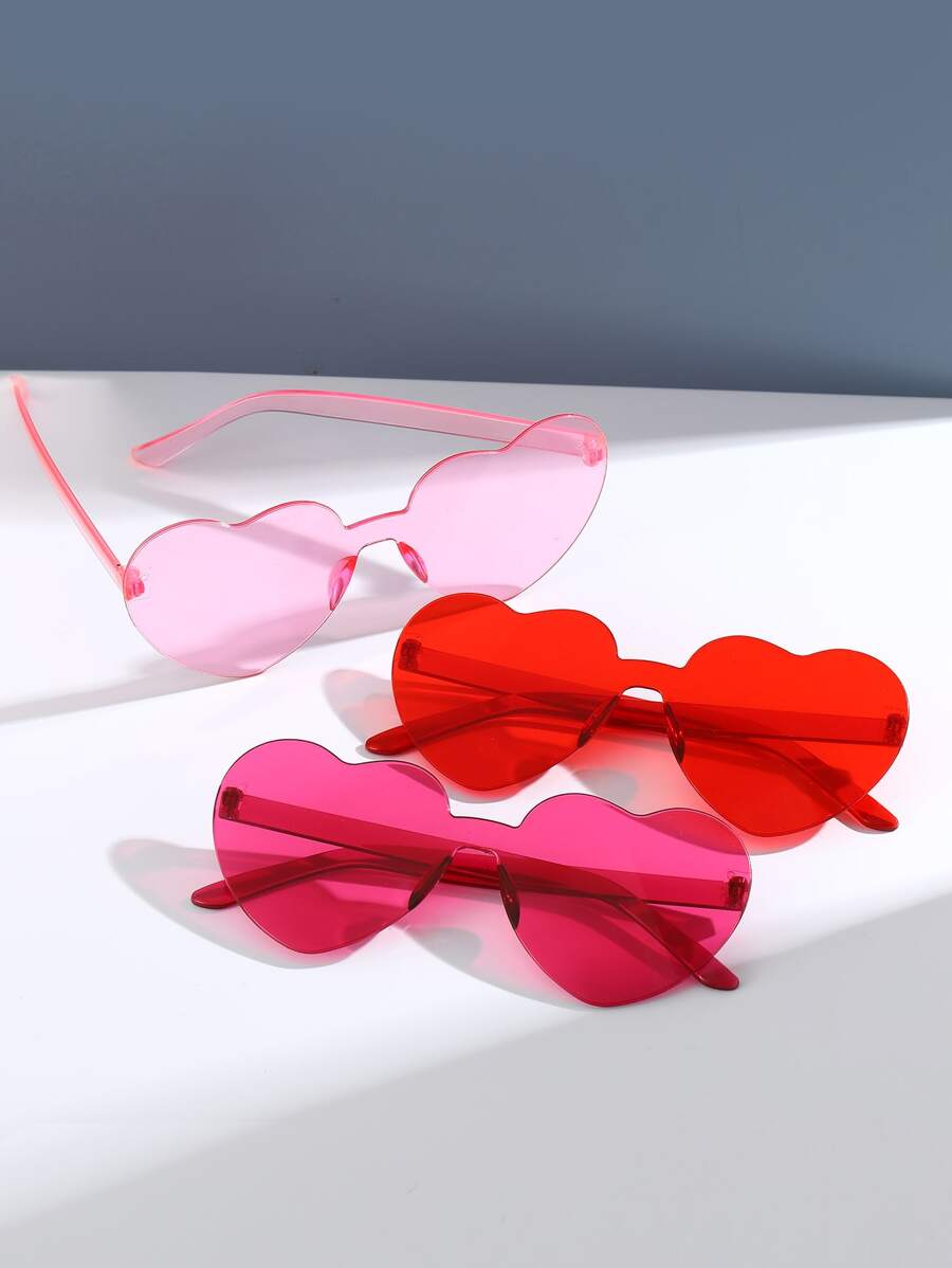 Bonitos lentes de sol para exteriores boho con marco de corazón de colores brillantes para mujer, juego de 3 pares, accesorios para la playa - Multicolor - Ver 1