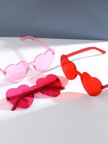 Bonitos lentes de sol para exteriores boho con marco de corazón de colores brillantes para mujer, juego de 3 pares, accesorios para la playa - Multicolor - Ver 2