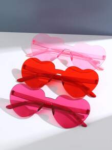Bonitos lentes de sol para exteriores boho con marco de corazón de colores brillantes para mujer, juego de 3 pares, accesorios para la playa - Multicolor - Ver 4