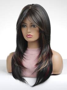 長款直筒人造假髮帶劉海 - 間色 - 查看 4