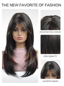 長款直筒人造假髮帶劉海 - 間色 - 查看 6