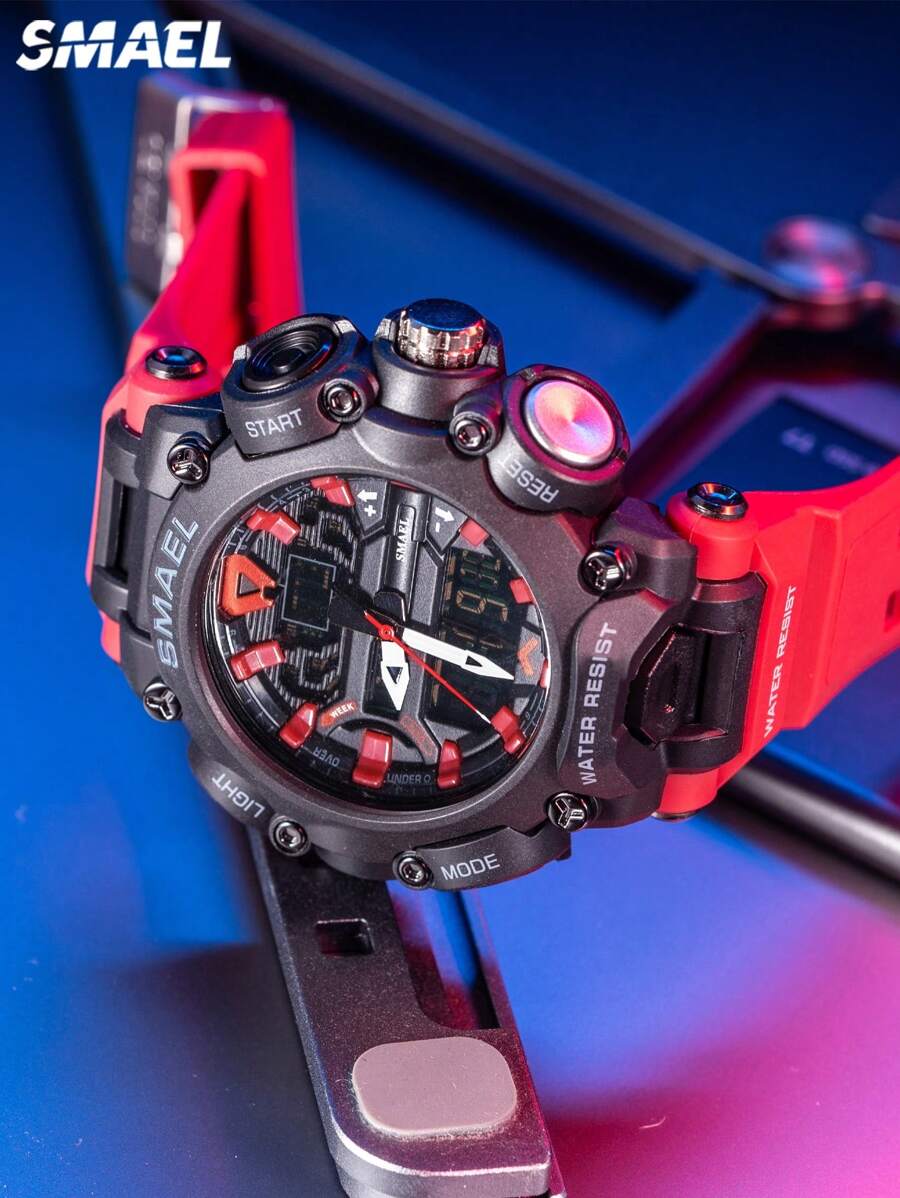 SMAEL 1 Miếng Đen Polyresin Dây đeo Thể thao Ngày Báo thức Chống nước Tròn Quay số Đồng hồ Kỹ thuật số , Đối với Cuộc sống hàng ngày - Đỏ - Xem 1
