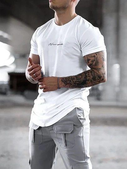 Manfinity Homme Män T-shirts Fit Crew Neck Kortärmad Slogan Tee Casual