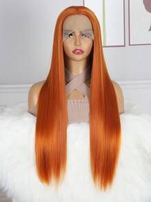 13*2.5 lace front wig Orange Silk straight synthetic wigs for Women - Orange - View 2
