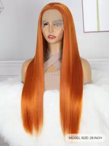 13*2.5 lace front wig Orange Silk straight synthetic wigs for Women - Orange - View 5