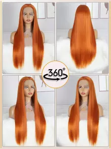 13*2.5 lace front wig Orange Silk straight synthetic wigs for Women - Orange - View 6