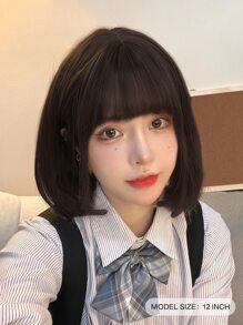 alicegarden 1 片合成耐热短款 Bobo 假发，深棕色刘海，12 英寸长，纤维制成，时尚假发，自然逼真