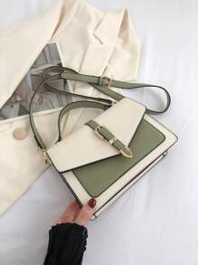 Túi vuông nhỏ Colorblock Khóa trang trí Tay cầm trên cùng - Nhiều màu - Xem 1