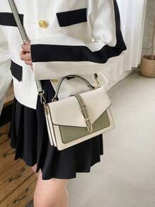 Túi vuông nhỏ Colorblock Khóa trang trí Tay cầm trên cùng - Nhiều màu - Xem 2