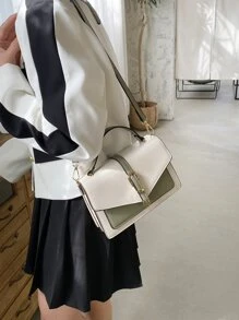 Túi vuông nhỏ Colorblock Khóa trang trí Tay cầm trên cùng - Nhiều màu - Xem 3