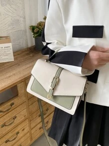 Túi vuông nhỏ Colorblock Khóa trang trí Tay cầm trên cùng - Nhiều màu - Xem 4