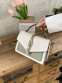 Túi vuông nhỏ Colorblock Khóa trang trí Tay cầm trên cùng - Nhiều màu - Xem 5