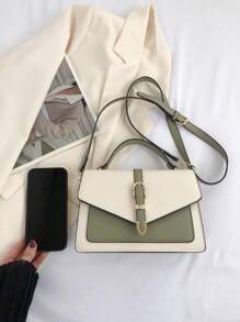 Túi vuông nhỏ Colorblock Khóa trang trí Tay cầm trên cùng - Nhiều màu - Xem 6