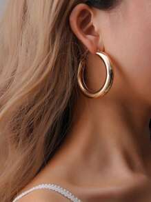 1對時尚極簡圓耳環適用於女士日常裝飾 - 金色 - 查看 1