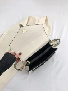 Túi vuông nhỏ Colorblock Khóa trang trí Tay cầm trên cùng - Nhiều màu - Xem 7