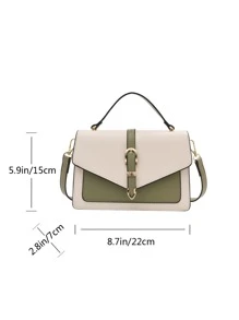 Túi vuông nhỏ Colorblock Khóa trang trí Tay cầm trên cùng - Nhiều màu - Xem 8