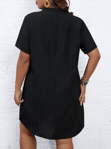 SHEIN LUNE Đầm Plus Size Túi Dây kéo màu trơn Giải trí - màu đen - Xem 2