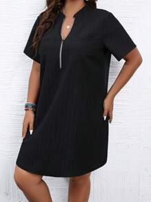 SHEIN LUNE Đầm Plus Size Túi Dây kéo màu trơn Giải trí - màu đen - Xem 3