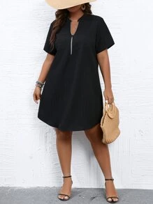 SHEIN LUNE Đầm Plus Size Túi Dây kéo màu trơn Giải trí - màu đen - Xem 4