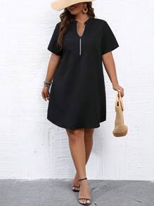 SHEIN LUNE Đầm Plus Size Túi Dây kéo màu trơn Giải trí - màu đen - Xem 5