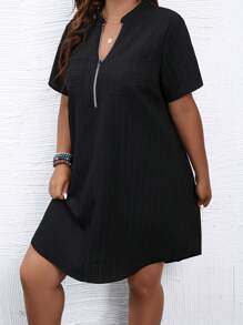 SHEIN LUNE Đầm Plus Size Túi Dây kéo màu trơn Giải trí - màu đen - Xem 6