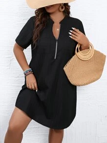 SHEIN LUNE Đầm Plus Size Túi Dây kéo màu trơn Giải trí - màu đen - Xem 7